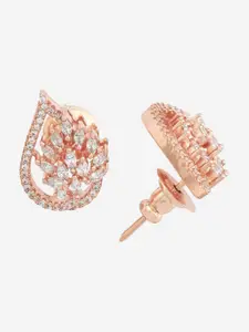 Kushal's Fashion Jewellery Rose Gold-Plated CZ Stone Studded Classic Studs Earrings