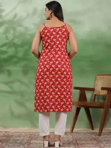 Sangria Red & Black Ethnic Motif Printed Shoulder Straps Cotton A-Line Kurtas