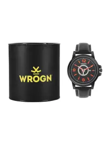 WROGN Men Brass Leather Bracelet Style Straps Analogue Multi Function Watch WRGN023B
