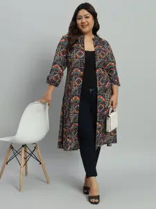 Azira Plus Size Ethnic Printed Longline Shrug