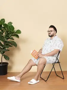 HARDSODA Plus Size Printed Cuban Collar Shirt With Shorts