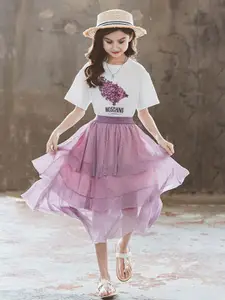 INCLUD Girls Graphic Printed T-shirt With Skirt