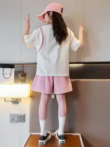 INCLUD Girls Typography Printed T-shirt With Shorts