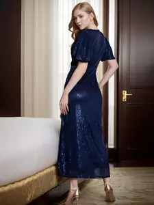 Molly & Michel Flared Sleeve Net Maxi Dress