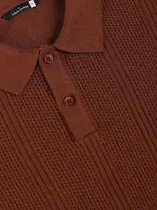 Highlander Men Knitted Textured Polo Collar Relaxed Fit T-shirt