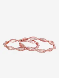 Kushal's Fashion Jewellery Set Of 2 Rose Gold Plated Stones Studded Bangles