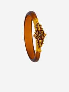 Kushal's Fashion Jewellery  92.5 Pure Silver Gold-Plated Ruby Stone Studded Bangle