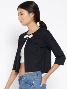 Style Quotient Black Embroidered Crop Shrug