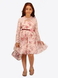CUTECUMBER Floral Print Applique Fit & Flare Dress