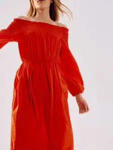 H&M Smock-Topped Off-The-Shoulder Maxi Dress