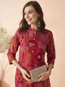Anouk Floral Printed Mandarin Collar Straight Kurta