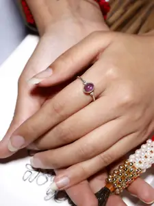 Exotic India Amethyst Gemstone Oval Shape Small Sterling Silver Ring