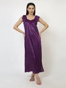 AVYAY Solid Satin Finish Night Dress with Robe