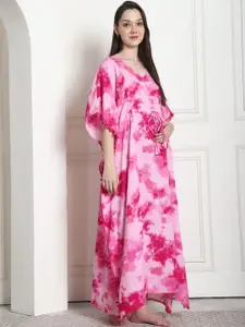 Secret Wish Tie & Dye Print Maxi Maternity Kaftan Nightdress