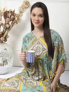 Secret Wish  Print Short Sleeves Maxi Kaftan Nightdress