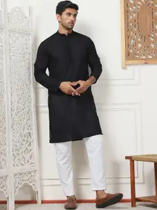 Jompers Geometric Embroidered Mandarin Collar Chikankari Pure Cotton Kurta