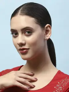 Biba Rose Gold Plated Stone Studded Triangular Stud Earrings