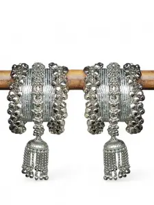 leshya Set Of 30 Silver Plated Oxidized Ghungroo Latkan Bangles Set