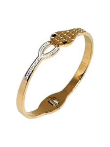 The Pari Cubic Zirconia Rose Gold Plated Stainless Steel Bangle Style Bracelet
