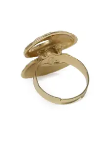 Estele Women Gold Plated Stylish Beaten Adjustable Finger Ring