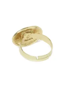 Estele Women Gold Plated Stylish Oval Texture Beaten Adjustable Finger Ring