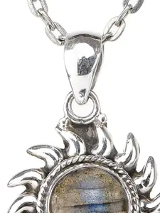 Exotic India Precious Labradorite Gemstone Sterling Silver Sun Pendant