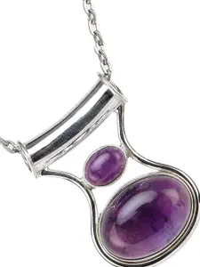 Exotic India Twin Amethyst Gemstone Sterling Silver Pendant