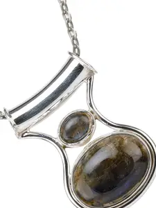 Exotic India Twin Labradorite Gemstone Sterling Silver Pendant