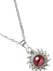 Exotic India Ruby Gemstone Sterling Silver Sun Pendant