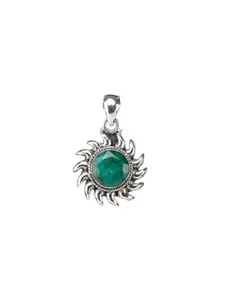 Exotic India Faceted Emerald Gemstone Sterling Silver Pendant