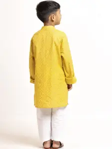 Sangria Boys Bandhani Printed Mandarin Collar Pure Cotton Straight Kurta With Pyjama