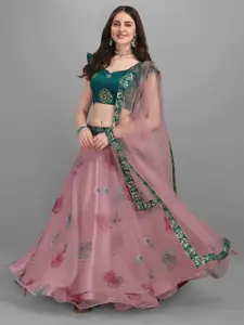 KALINI Embroidered Sequinned Semi-Stitched Lehenga & Unstitched Blouse With Dupatta