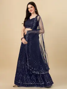 KALINI Embroidered Beads and Stones Semi-Stitched Lehenga & Unstitched Blouse With Dupatta
