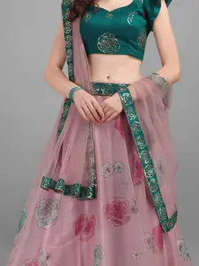 KALINI Embroidered Thread Work Semi-Stitched Lehenga & Unstitched Blouse With Dupatta