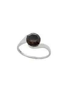 Exotic India Faceted Smoky Quartz Round Cut Gemstone Sterling Silver Ring