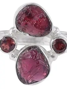 Exotic India Rugged Precious Ruby With Garnet Gemstone Sterling Silver Ring