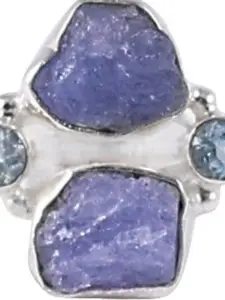 Exotic India Rugged Precious Iolite With Blue Topaz Gemstone Sterling Silver Ring