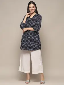 Biba Geometric Printed Shirt Collar Kurti