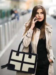 Womanix Colourblocked Oversized Structured Satchel with Applique