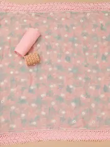 Koskii Floral Embroidered Mirror Work Unstitched Dress Material