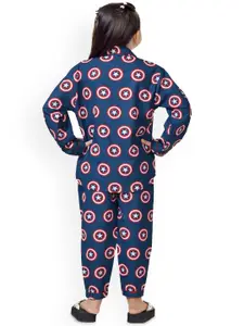 BAESD Girls Geometric Printed Cotton Shirt With Trousers Night suits