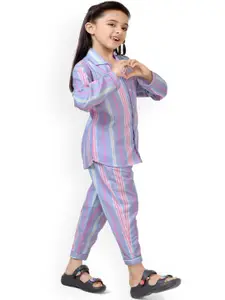 BAESD Girls Striped Pure Cotton Night Suit