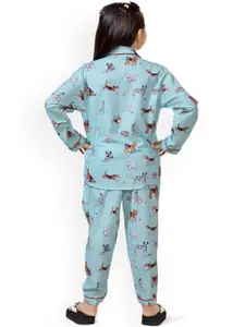 BAESD Girls Printed Pure Cotton Shirt & Trouser Night Suit