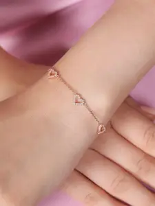 Zavya 925 Pure Silver Gold-Plated Cubic Zirconia Studded Link Bracelet