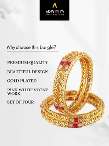 Adwitiya Collection Set Of 4 24K Gold-Plated Stone-Studded Bangles