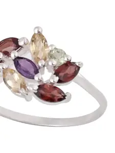 Exotic India Multiple Gemstone Superfine Sterling Silver Ring