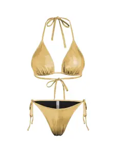 FIMBUL Women Halter Neck Non-Padded Bra & Panty Lingerie Set