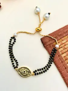 ABDESIGNS Gold-Plated Kundan Stone Studded & Beaded Mangalsutra Bracelet