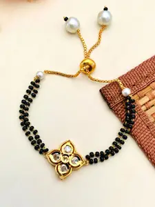 ABDESIGNS Gold-Plated Kundan Stone Studded & Beaded Mangalsutra Bracelet