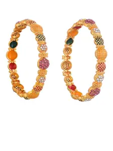 Silvermerc Designs Set Of 2 Gold-Plated Kundan-Studded Bangles